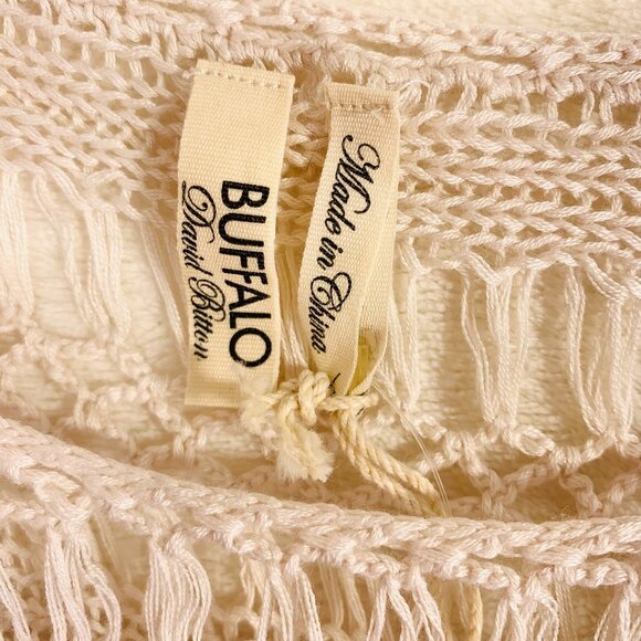 Buffalo lace crochet knit womens top cropped poncho boho color vanilla sz Large - Picture 2 of 16